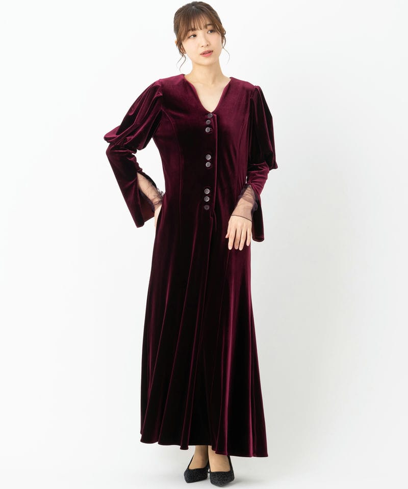 Ameri VINTAGE アメリヴィンテージ ベロアパフスリーブドレス レッド系