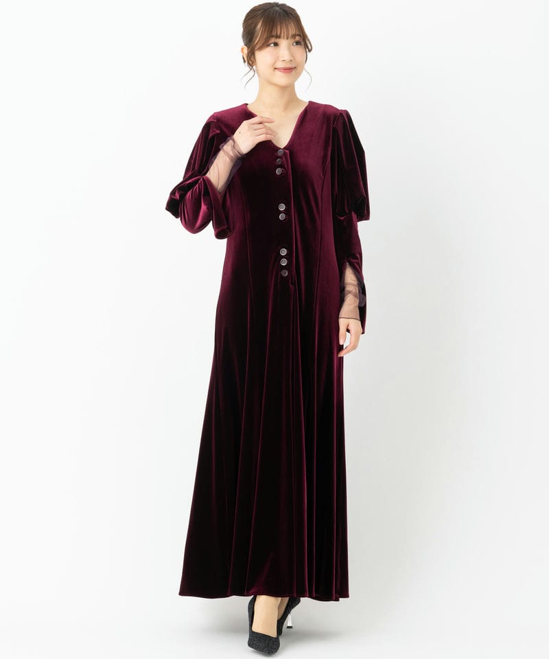 Ameri VINTAGE アメリヴィンテージ ベロアパフスリーブドレス レッド系 Ameri VINTAGE アメリヴィンテージ ベロアパフスリーブドレス レッド系