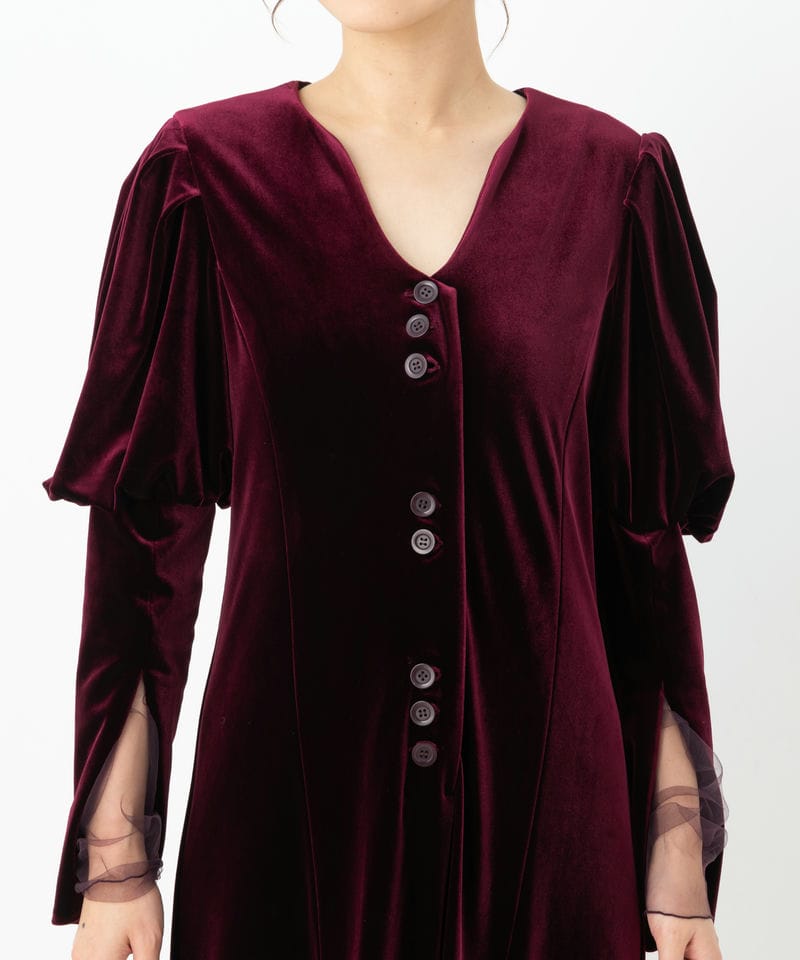 Ameri VINTAGE アメリヴィンテージ ベロアパフスリーブドレス レッド系