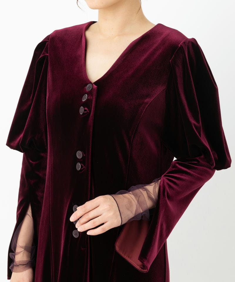 Ameri VINTAGE アメリヴィンテージ ベロアパフスリーブドレス レッド系