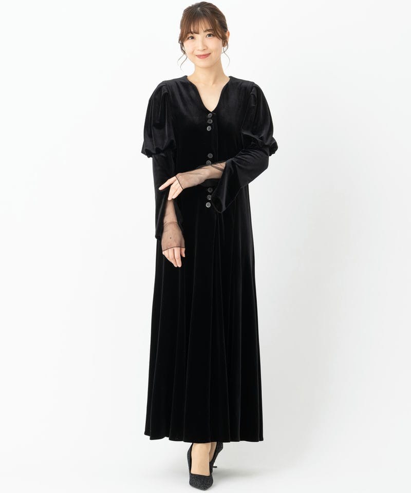 Ameri VINTAGE アメリヴィンテージ スフレスリーブベロアドレス