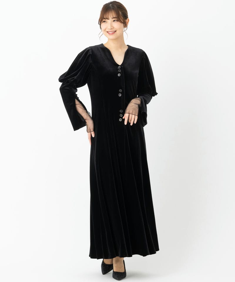 Ameri VINTAGE アメリヴィンテージ ベロアパフスリーブドレス ブラック