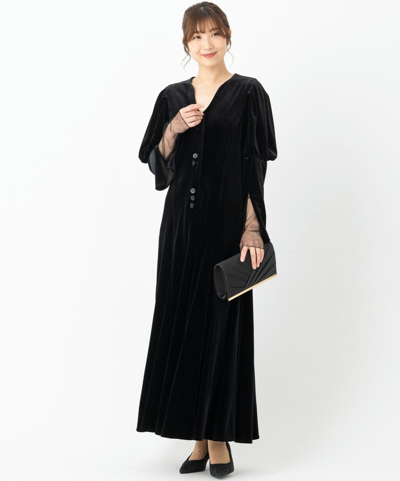 Ameri VINTAGE アメリヴィンテージ ベロアパフスリーブドレス ブラック