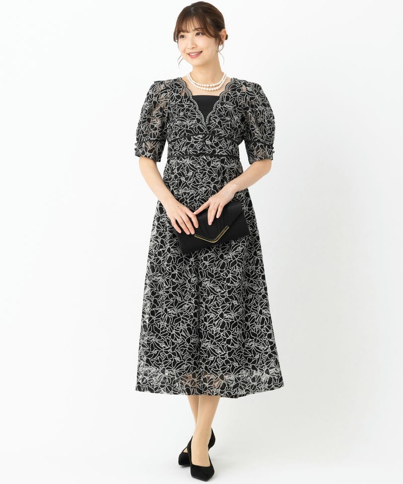 LilyBrown リリーブラウン エンブロイダリーレイヤードドレス ブラック