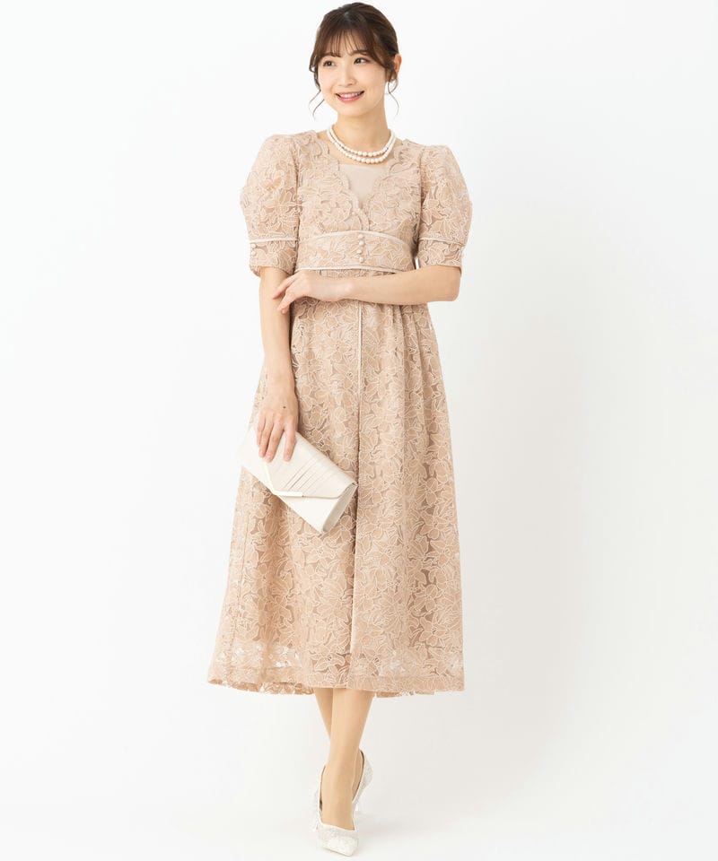 LilyBrown リリーブラウン エンブロイダリーレイヤードドレス ベージュ