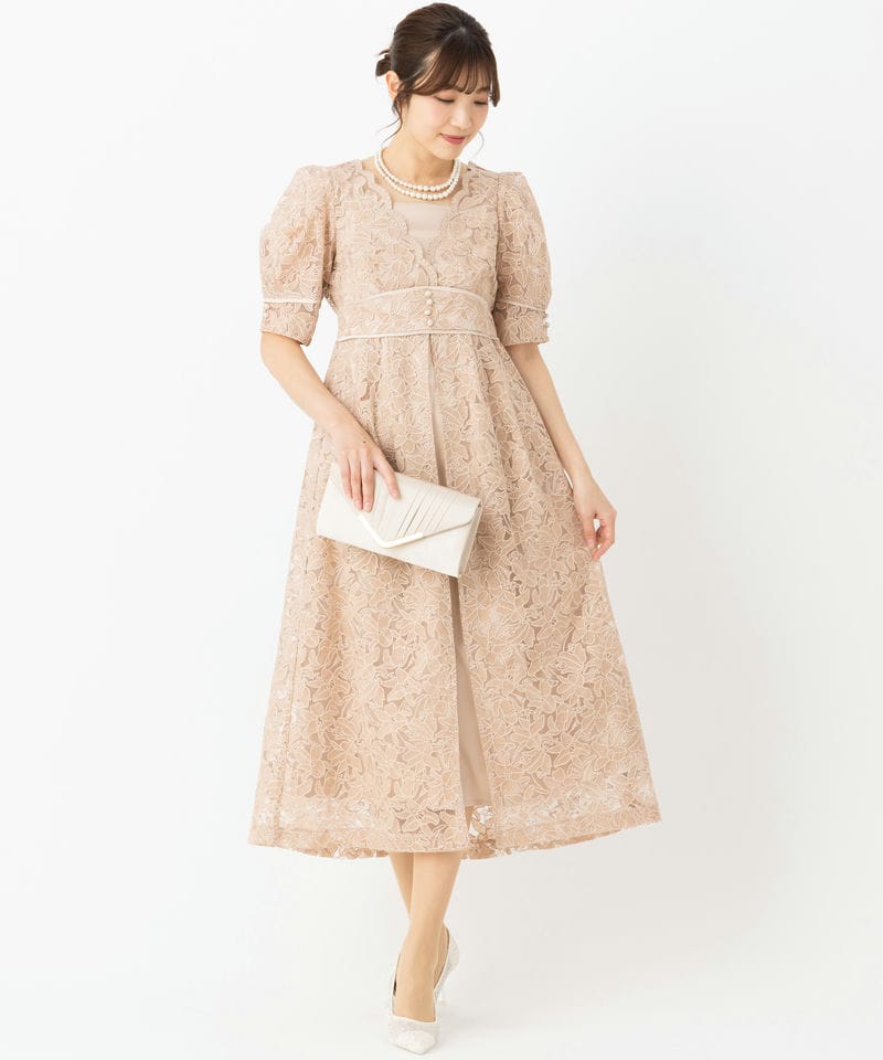 LilyBrown リリーブラウン エンブロイダリーレイヤードドレス ベージュ