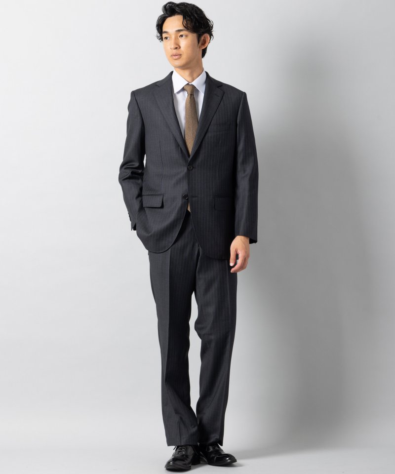 Select Shop [LR05]ロロピアーナ・配色ストライプ2ピーススーツ グレー