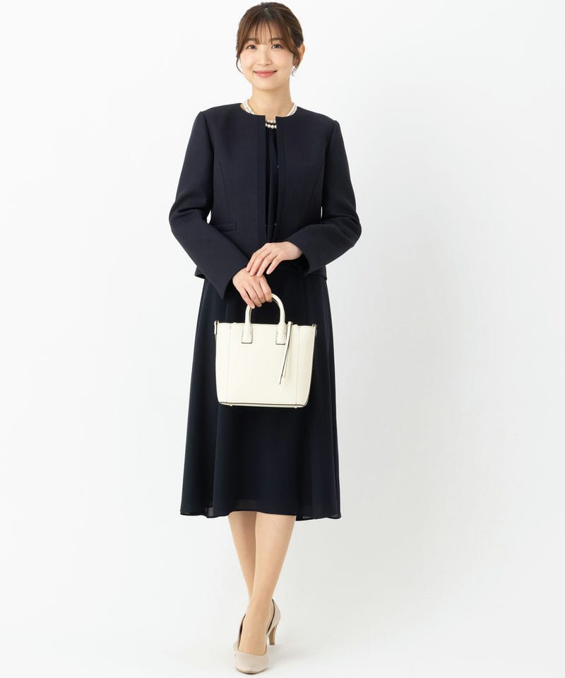 美品◆Rifanne◆東京ソワール◆ノーカラージャケットワンピーススーツ 東京ソワール ノーカラージャケット+前開きワンピース 2点セット