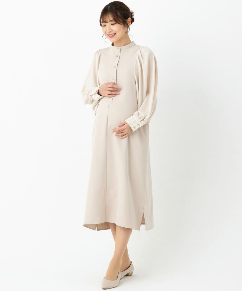 Select Shop 【授乳マタニティ】バルーンスリーブワンピース ベージュ