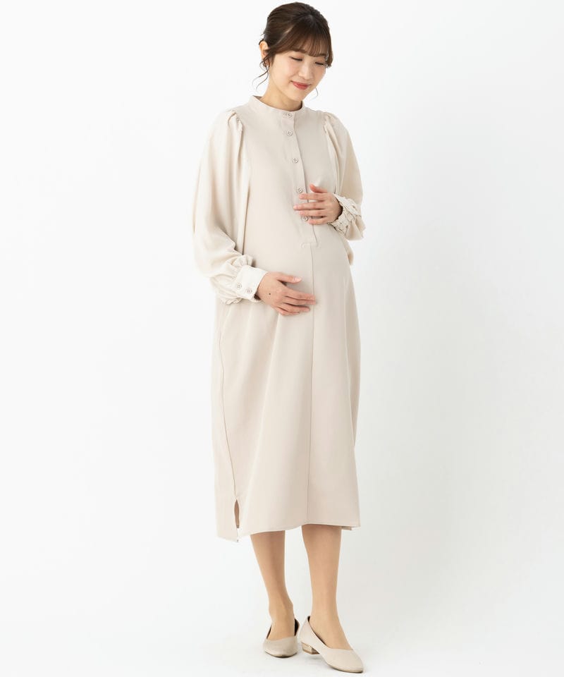 Select Shop 【授乳マタニティ】バルーンスリーブワンピース ベージュ