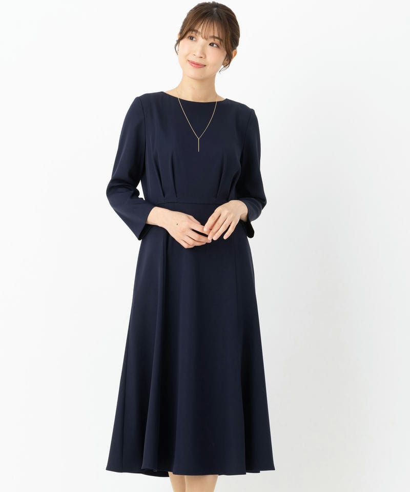 CELFORD セルフォード ボウタイAラインプリーツワンピース ネイビー系