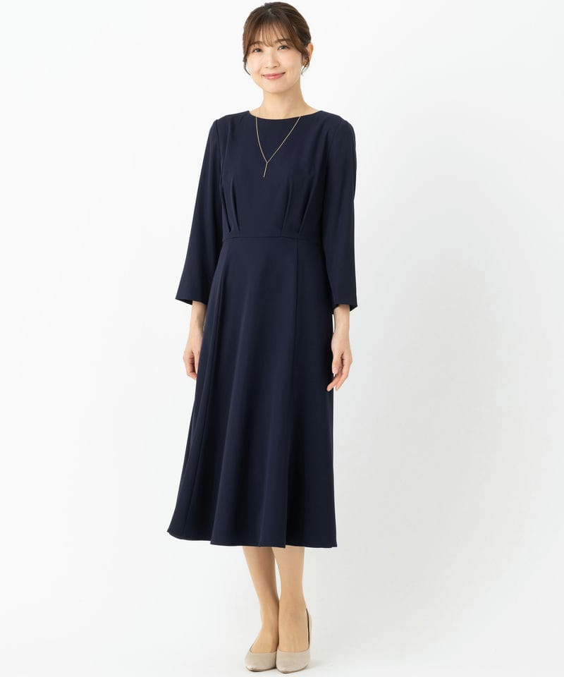 Aimer エメ ウエストタックフレア8分袖ワンピース ネイビー系 | 結婚式