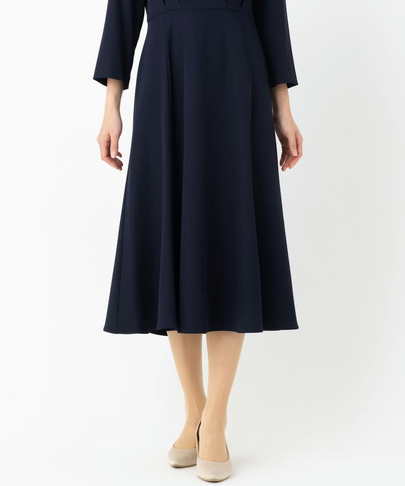 Aimer エメ ウエストタックフレア8分袖ワンピース ネイビー系 | 結婚式
