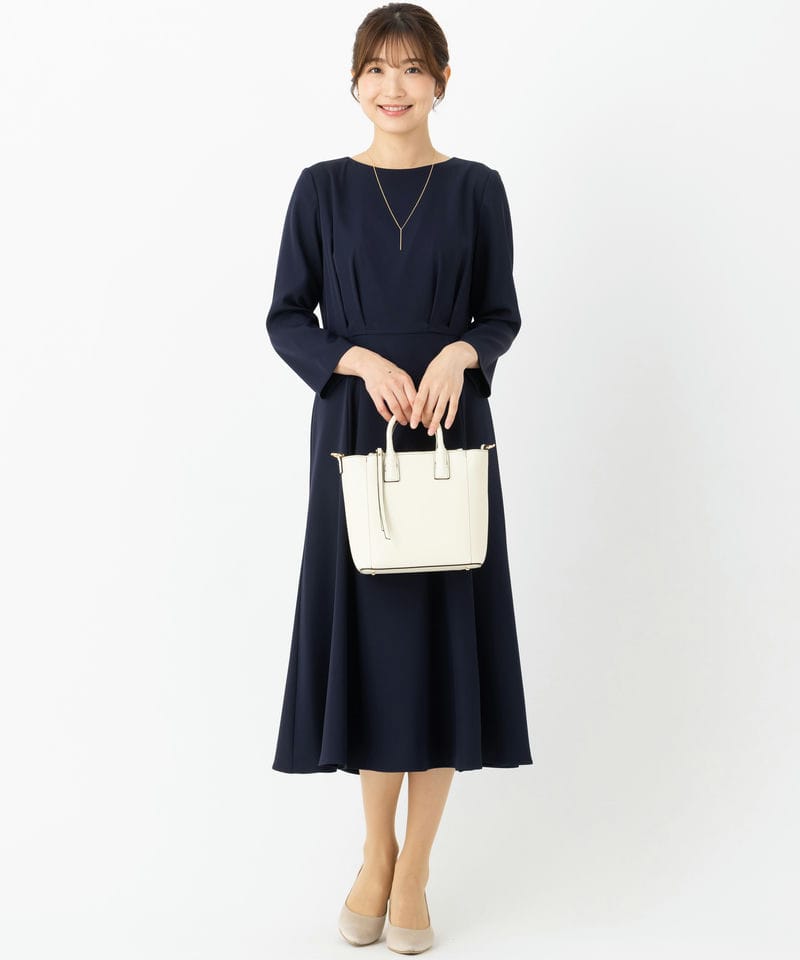 Aimer エメ ウエストタックフレア8分袖ワンピース ネイビー系 | 結婚式