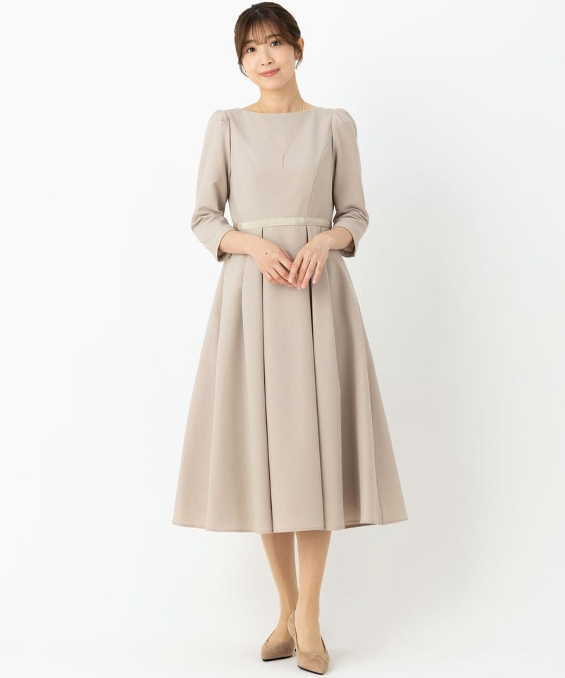 Aimer エメ シアサッカーAラインフレアワンピース ベージュ系 | 結婚式