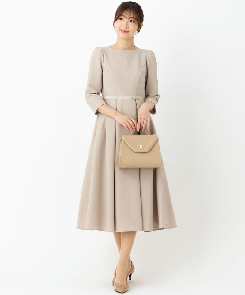 Aimer エメ シアサッカーAラインフレアワンピース ベージュ系 | 結婚式