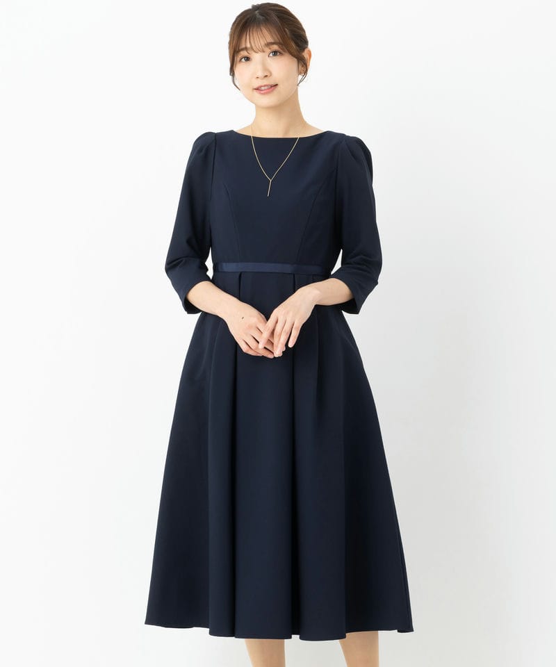 SHIPS フロントボタンフレアスリーブワンピース ネイビー系 | 結婚式 SHIPS フロントボタンフレアスリーブワンピース ネイビー系 | 結婚式