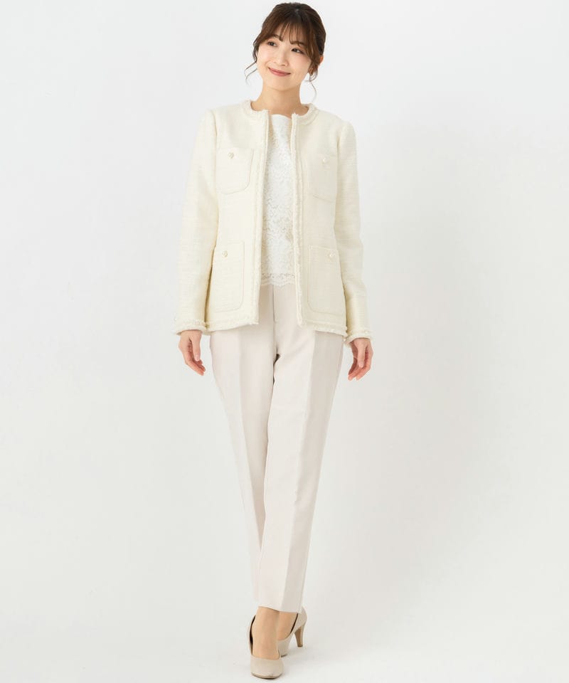 OPAQUE.CLIP 【スーツ3点SET】ノーカラーVネックジャケット&ワイド