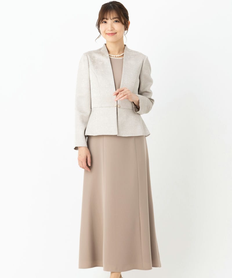 東京ソワール　米沢織　高級感　セレモニースーツ　マザーズドレス　ベージュ　結婚式 東京ソワール セレモニースーツ レディース 上質な米沢織ジャカードの