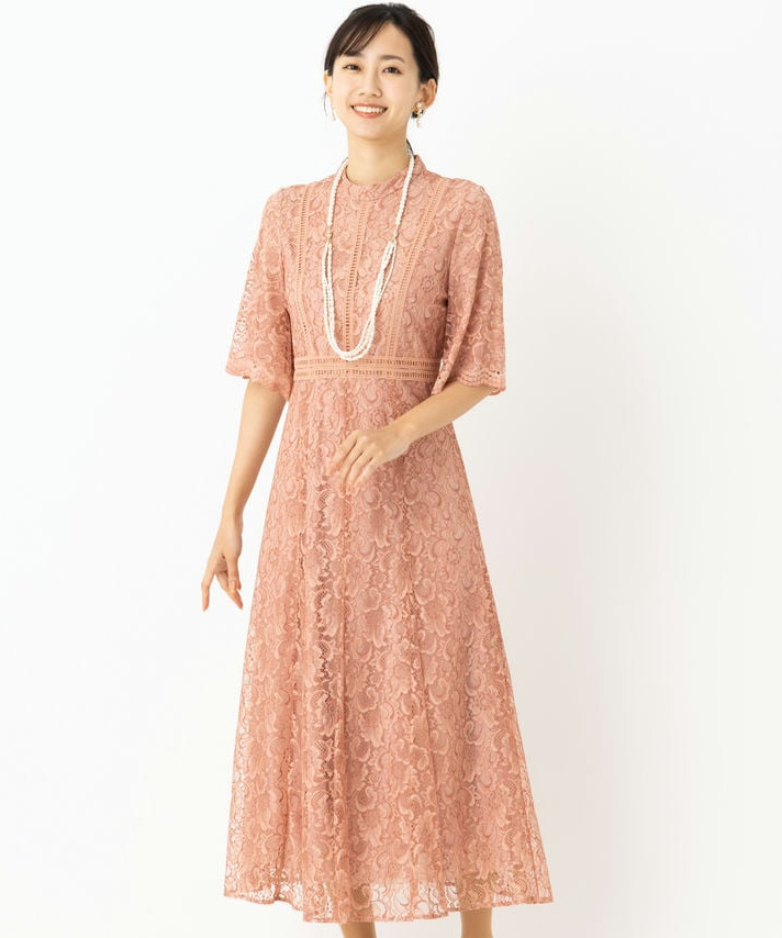 LilyBrown リリーブラウン ウエストクロスラメレースドレス ピンク系