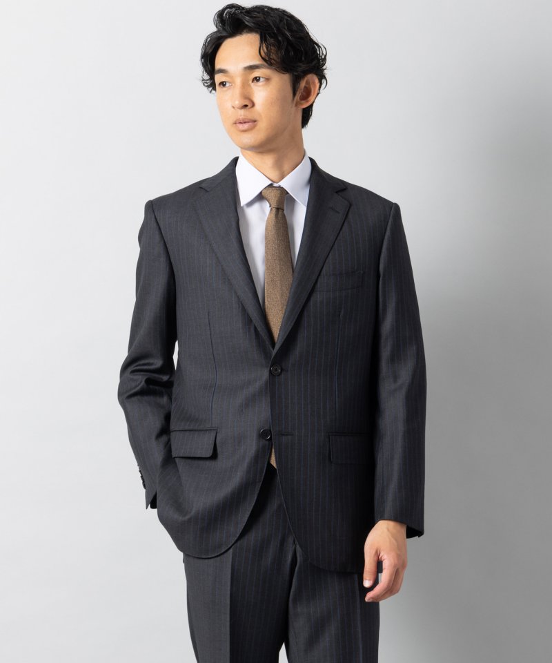 Select Shop [LR05]ロロピアーナ・配色ストライプ2ピーススーツ グレー