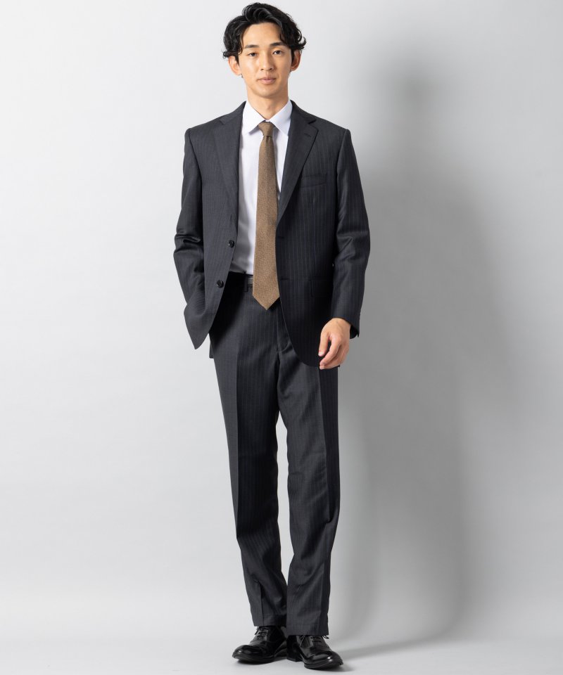 Select Shop [LR05]ロロピアーナ・配色ストライプ2ピーススーツ グレー