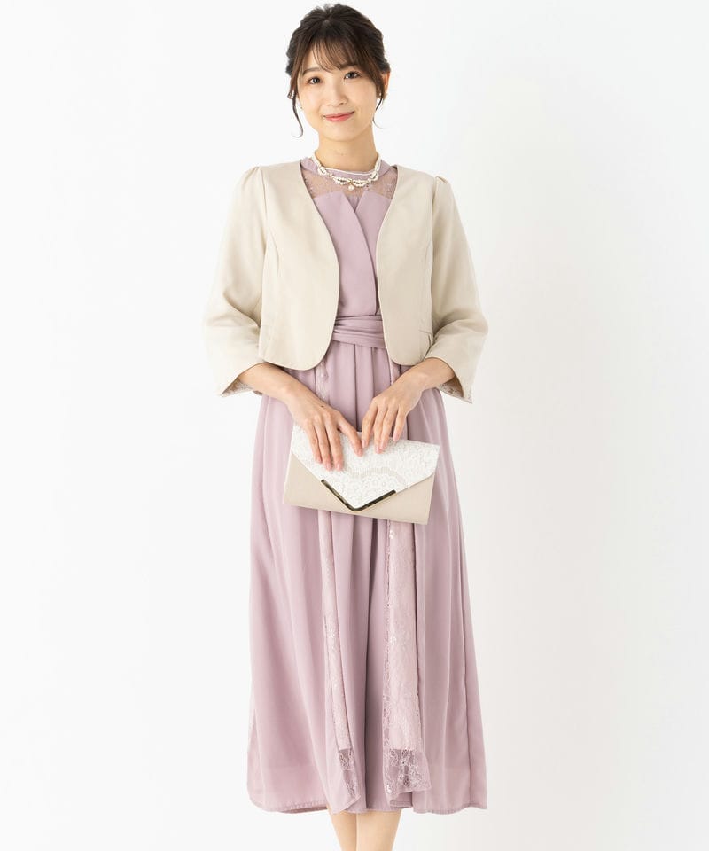 Select Shop 【ドレス4点SET】ビスチェ風レース切替ドレス ピンク系