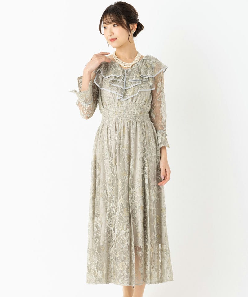 SNIDEL スナイデル シフォンフリルレースドレス グリーン系 | 結婚式