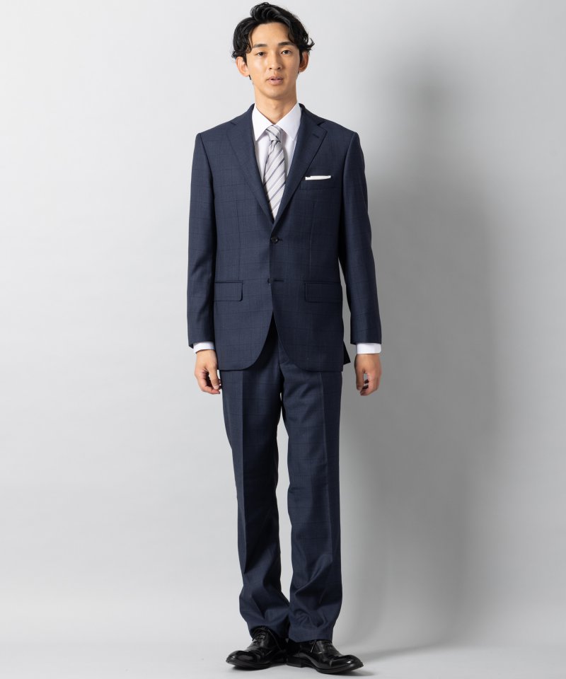 Select Shop [LR07]ロロピアーナ・チェック柄2ピーススーツ ネイビー系