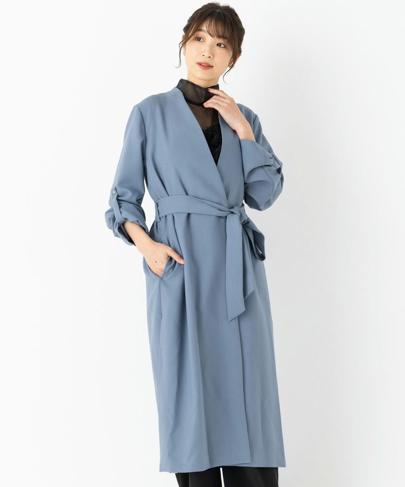 LAGUNAMOON ラグナムーン ノーカラーロングコート ブルー系 | 結婚式