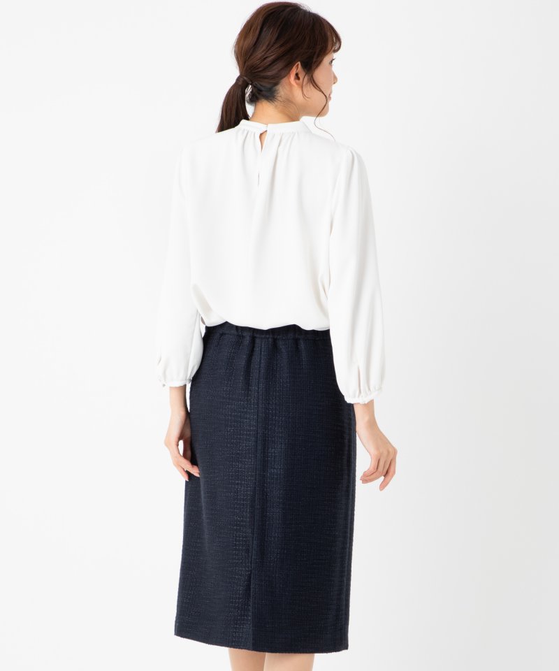ネイビーノーカラージャケット&amp;タイトスカート B:MING by BEAMS 【プレミアムスーツ3点SET】ツイードノーカラー