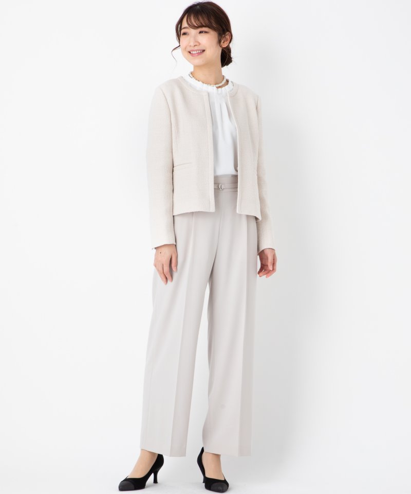 OPAQUE.CLIP 【スーツ3点SET】ノーカラーVネックジャケット&ワイド