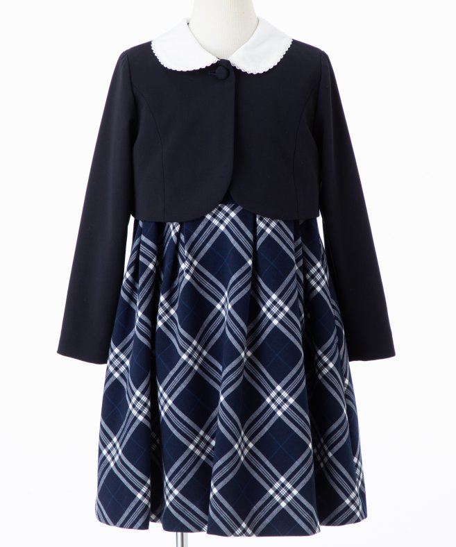 BeBe 【キッズスーツ2点SET】べべ ジャケット+チェックワンピース