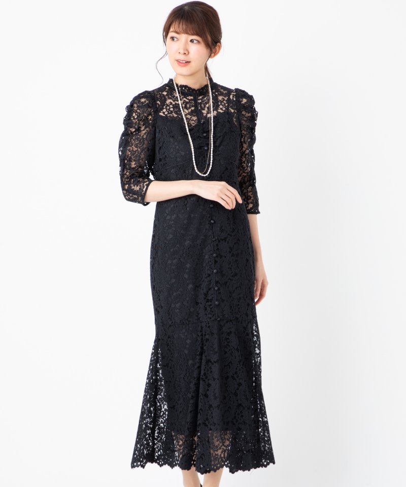 SNIDEL スナイデル シャイニーレースドレス ブラック系 | 結婚式