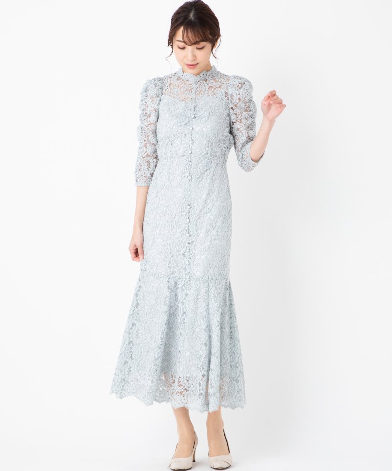 【新品未使用】snidel 結婚式 参列 ドレス ミント size1 SNIDEL スナイデル スタンドカラーレースマーメイドドレス ブルー系