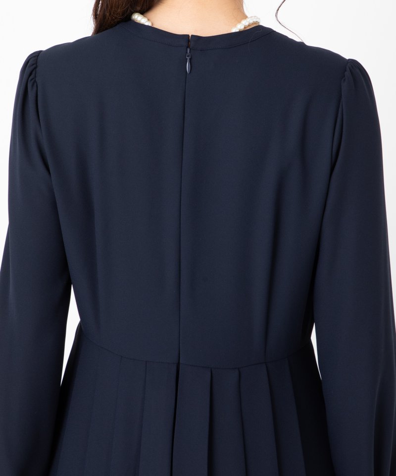 CELFORD セルフォード リボンタイ付きプリーツワンピース ネイビー系