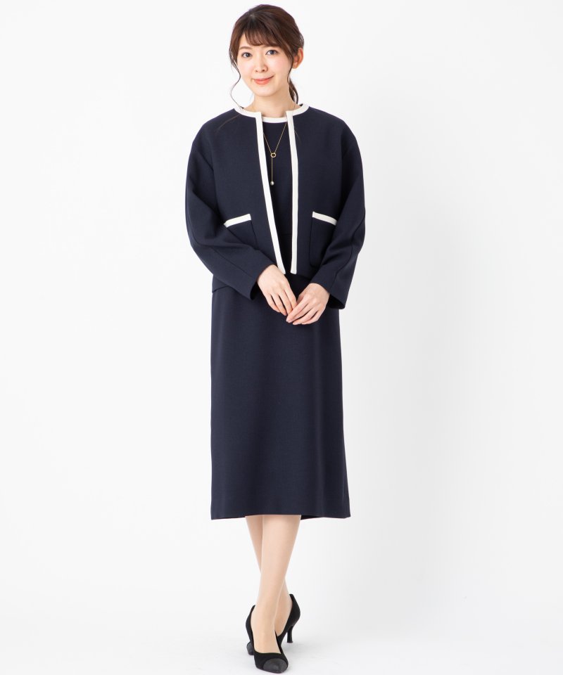 DOORS ネイビーワンピース×ノーカラージャケット セットアップ