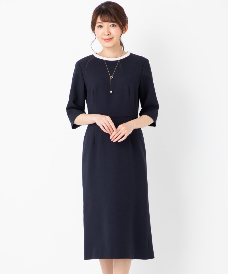 バイカラージャケット&amp;Aラインワンピース2点セット　フォーマルスーツ DRESSTERIOR 【プレミアムスーツ2点SET】ノーカラージャケット&バイ