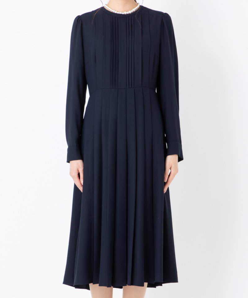 CELFORD セルフォード リボンタイ付きプリーツワンピース ネイビー系