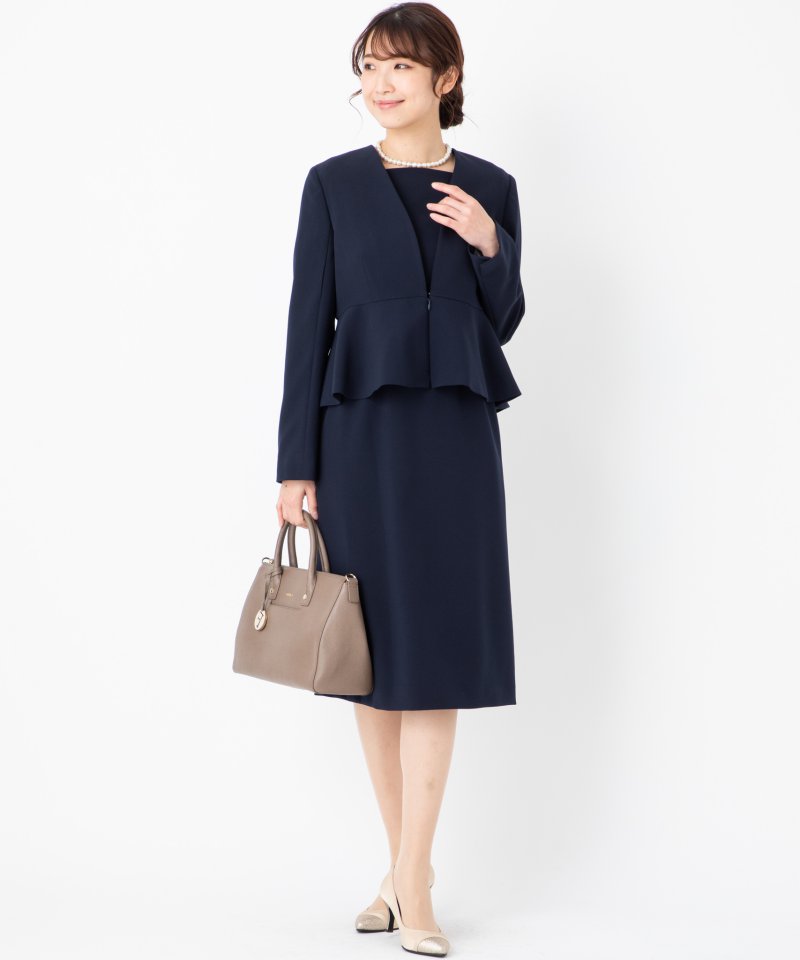 CELFORD 【プレミアムスーツ2点SET】ノーカラーペプラムジャケット