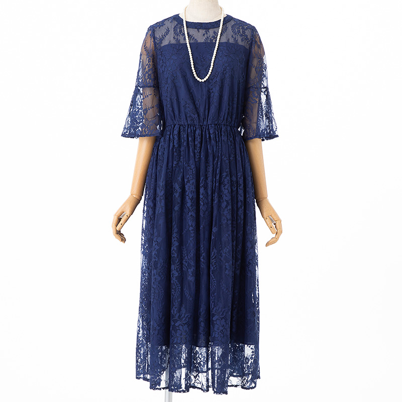 Select Shop 総レースフレアスリーブドレス ネイビー系 | 結婚式