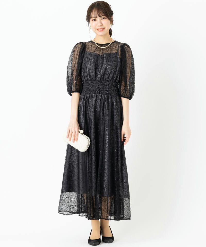 JILLSTUART 黒 パーティードレス サイズ2 JILL STUART ジルスチュアート スパンコールレースボリュームスリーブ