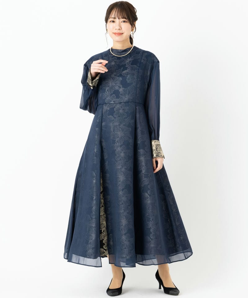 HARE ハレ 2WAYシアーレイヤードジャガードドレス ネイビー系 | 結婚式