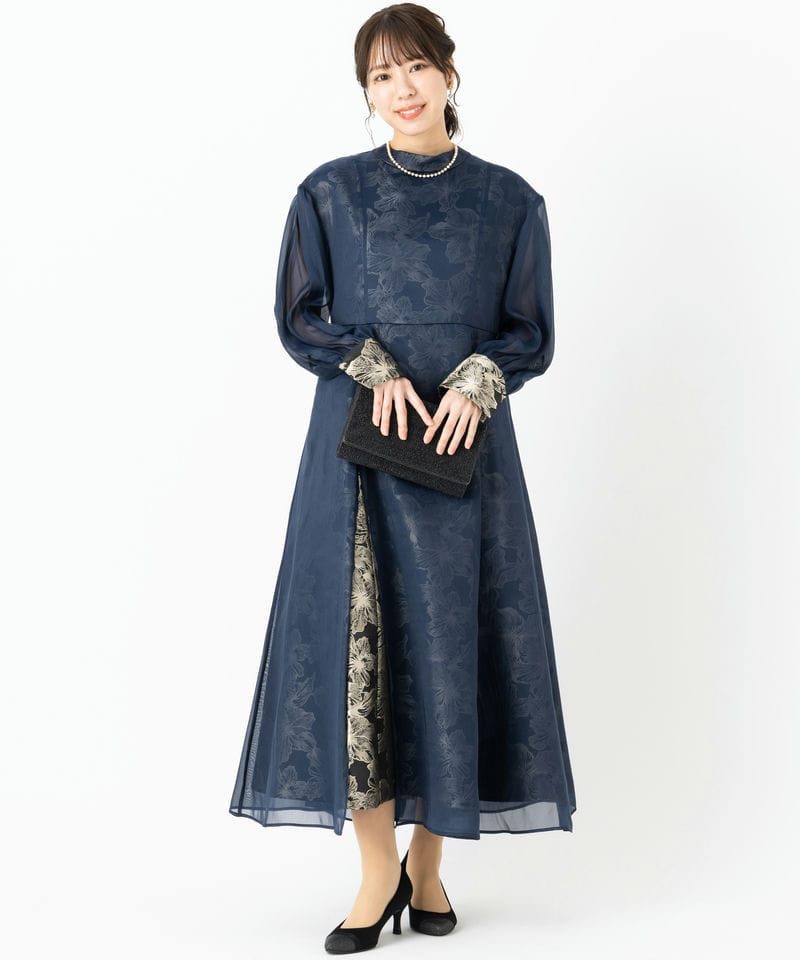 HARE ハレ 2WAYシアーレイヤードジャガードドレス ネイビー系 | 結婚式