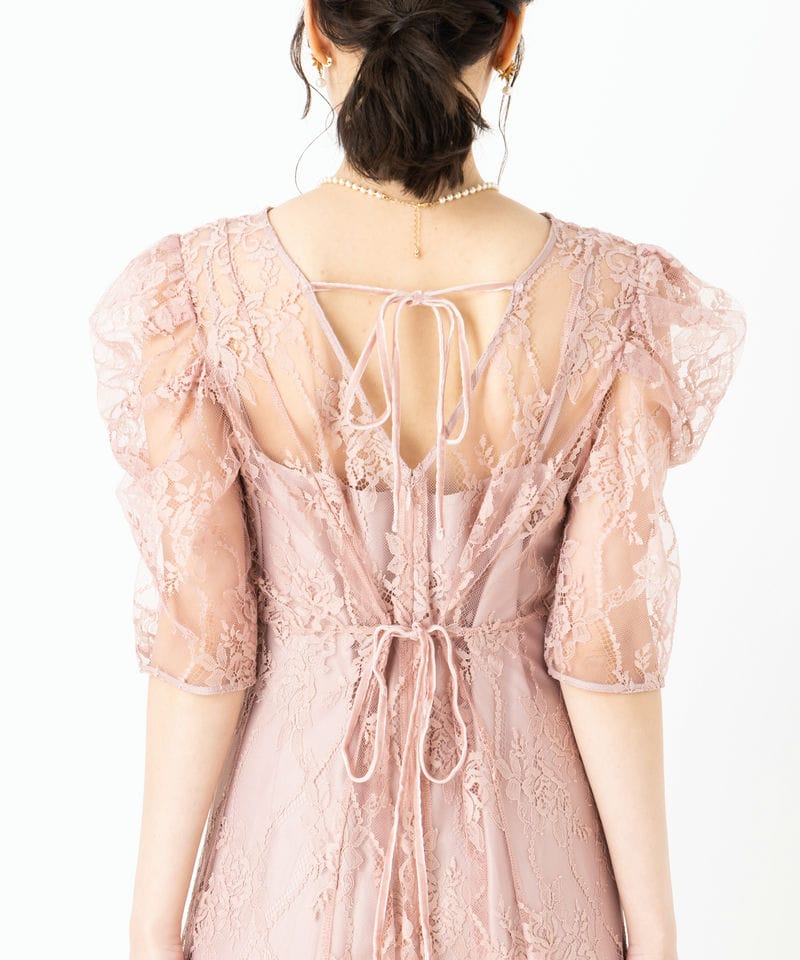 SNIDEL スナイデル パフレースドレス ピンク系 | 結婚式パーティーの