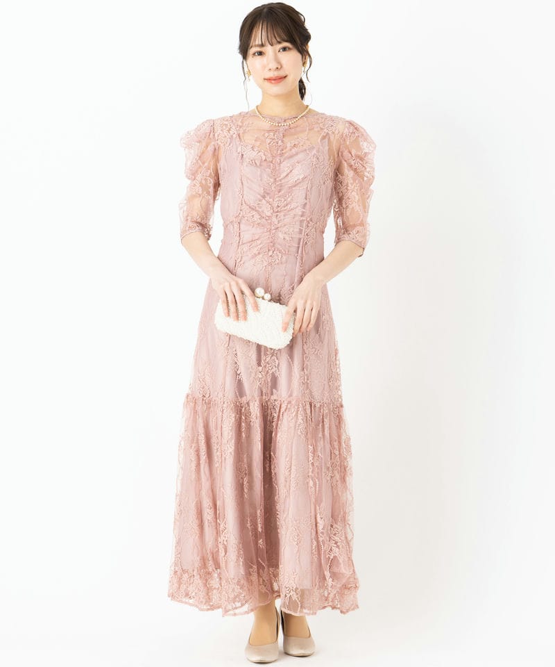 SNIDEL スナイデル パフレースドレス ピンク系 | 結婚式パーティーの