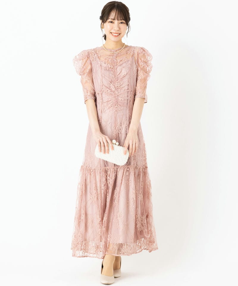 SNIDEL スナイデル パフレースドレス ピンク系 | 結婚式パーティーの