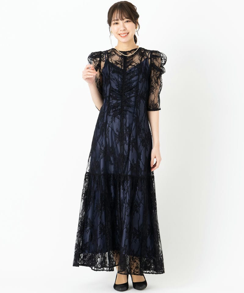 SNIDEL スナイデル パフレースドレス ブラック系 | 結婚式パーティーの