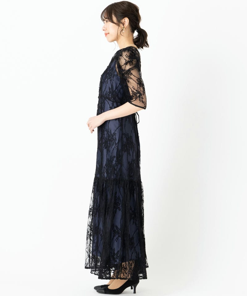 SNIDEL スナイデル パフレースドレス ブラック系 | 結婚式パーティーの