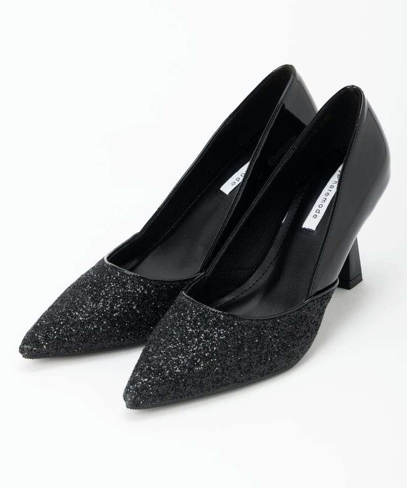 Miu Miu クリスタルビジュー付オープントゥパンプス ブラック系 | 結婚